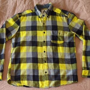 Yellow and Black Casual Button Down Shirt with Plaid Pattern